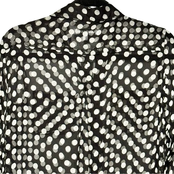 Elizabeth and James 100% Silk Black and White Polka Dot Button Front Blouse Top - Picture 9 of 15